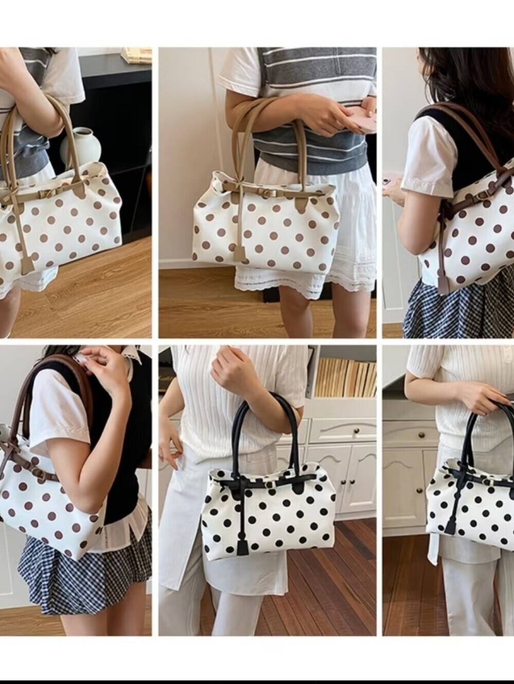 [Polka Dot Tote Bag] Ladies' Crossbody Bag, New Trendy Polka Dot Contrasting Tot - Picture 5 of 5